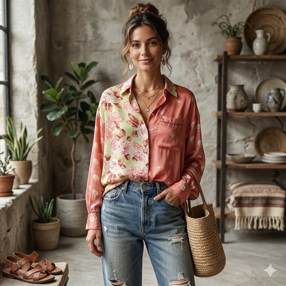 Zara Womens Top M Pink Floral Mixed Print Embroidered Boho Cottagecore Blouse - Picture 12 of 14
